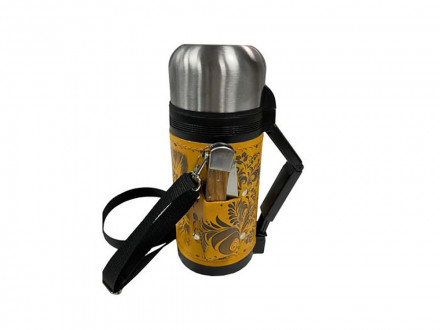 Термос в кожаном чехле, 1,2л, рыжая кожа