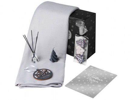 Подарочный набор с пледом, свечой и диффузором, серый