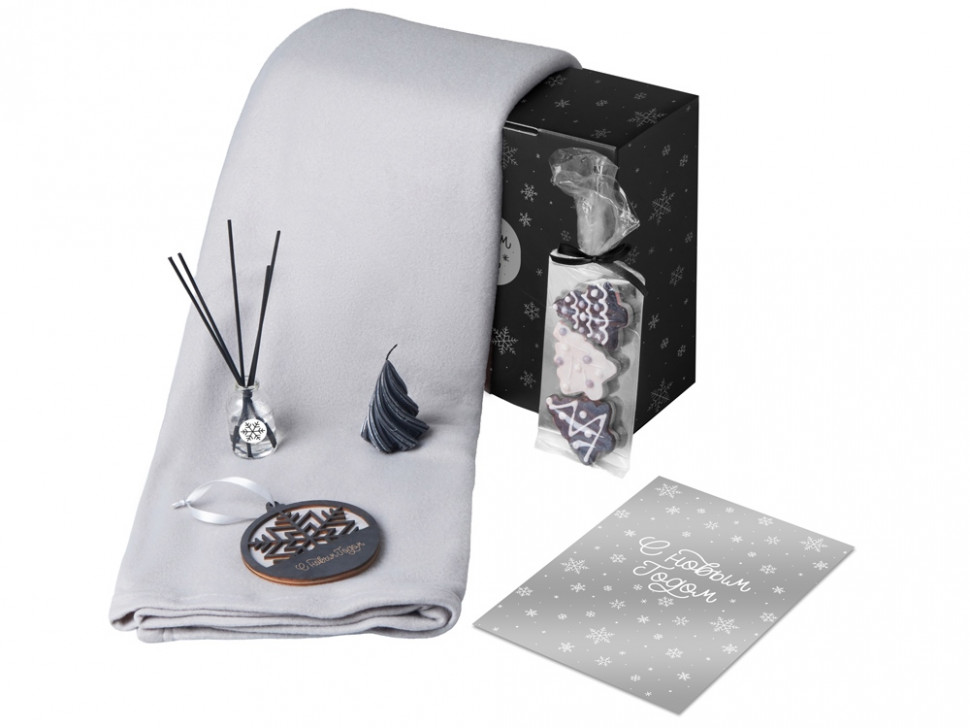 Подарочный набор с пледом, свечой и диффузором, серый