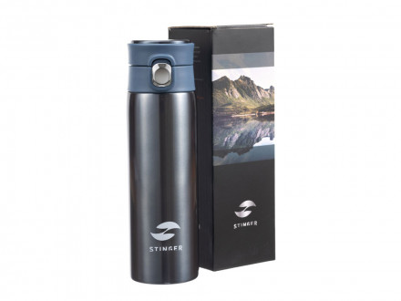 Термокружка Stinger, 0,42 л, сталь/пластик/силикон, синий, 6,5 x 7,5 x 21,9 см