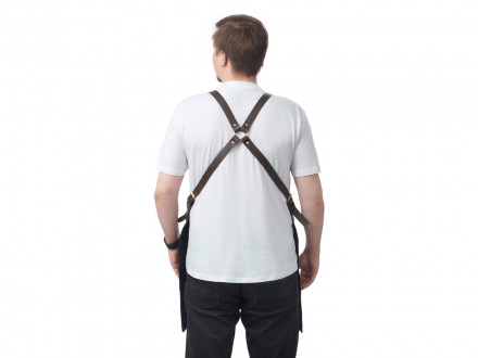 Фартук из канваса с ремнями из натуральной кожи, материал: канвас смесовый, плотность 450 гр/м, натуральная кожа КРС, цвет черный, коричневый темный