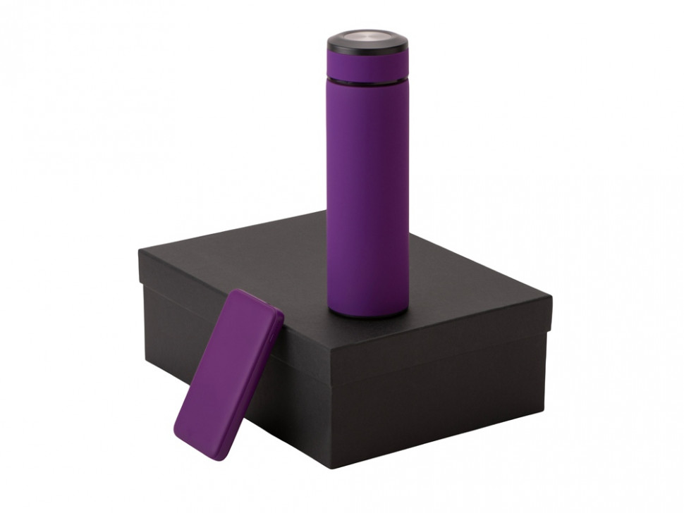 Подарочный набор с термосом и повербанком С2, фиолетовый