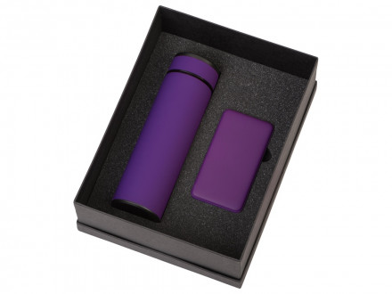 Подарочный набор с термосом и повербанком С2, фиолетовый