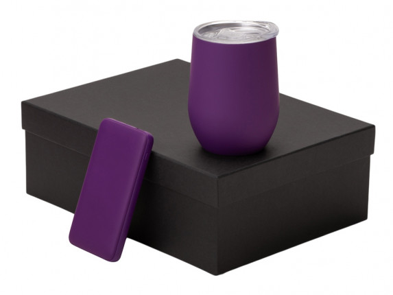 Подарочный набор с термокружкой и повербанком С2, 10000 mAh, фиолетовый