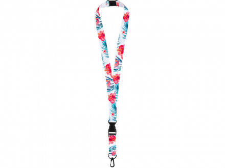 Ланъярд 2 см под сублимацию с карабином, межуровневым замком и замком обрыва, черный