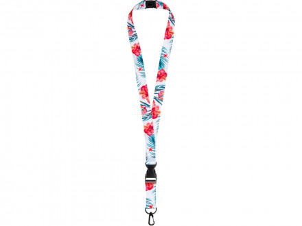 Ланъярд 2 см под сублимацию с карабином, межуровневым замком и замком обрыва, черный