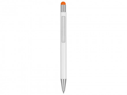 Ручка металлическая шариковая Flowery со стилусом и цветным зеркальным слоем, белый/оранжевый
