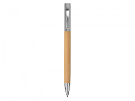 Ручка бамбуковая шариковая Saga, хром/бамбук