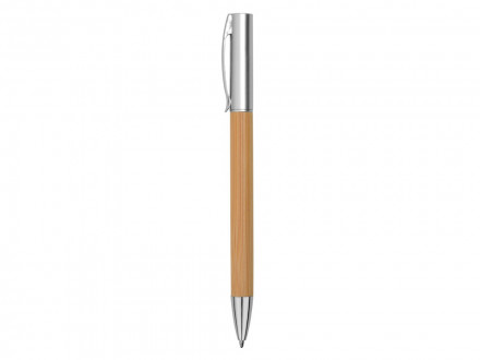 Ручка бамбуковая шариковая Saga, хром/бамбук