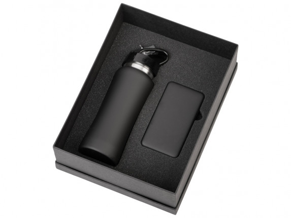 Подарочный набор с бутылкой для воды и повербанком С2, 10000 mAh, черный