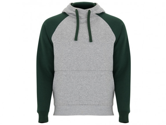 Толстовка с капюшоном Badet мужской, серый меланж/бутылочный зеленый