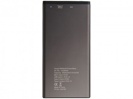 Зарядное устройство Torque 5000 мА/ч с разъемом Type C, серый