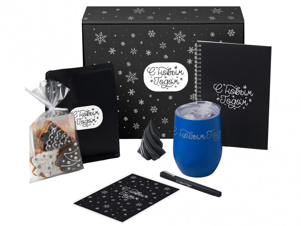 Подарочный набор c термокружкой, блокнотом, ручкой и свечкой, синий