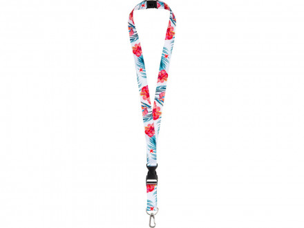 Ланъярд 2 см под сублимацию с карабином, межуровневым замком и замком обрыва, серебристый