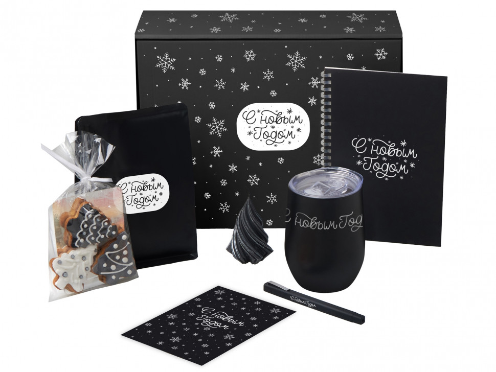 Подарочный набор c термокружкой, блокнотом, ручкой и свечкой, черный