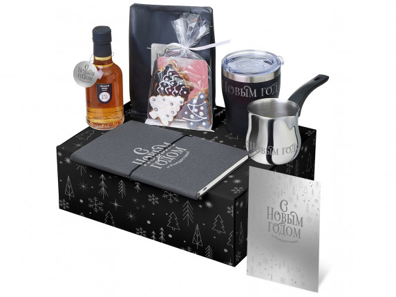 Подарочный набор с туркой, кофе и термокружкой, серый