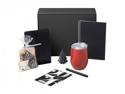 Подарочный набор c термокружкой, блокнотом, ручкой и свечкой, красный
