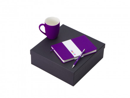 Подарочный набор с блокнотом С2, металлической ручкой и кружкой, фиолетовый