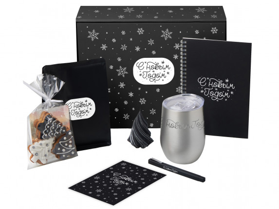 Подарочный набор c термокружкой, блокнотом, ручкой и свечкой, серебристый