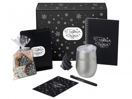 Подарочный набор c термокружкой, блокнотом, ручкой и свечкой, серебристый